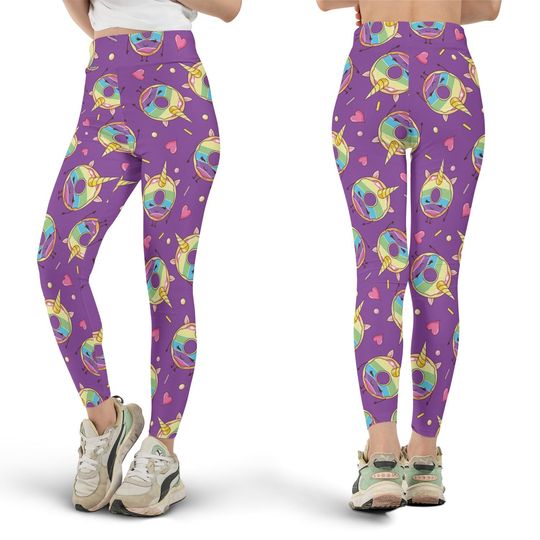 Discover Purple Unicorn Donut Leggings | Cute Unicorn Print Doughnut Pattern Leggings, Sweet Treats Kawaii Pants, Fantasy Women's Gifts