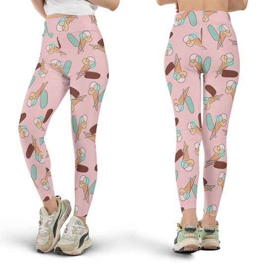 Discover Pink Ice Cream Leggings, Ice Cream Pattern Leggings, All Over Print Leggings, Women's Leggings, Cute Leggings, Plus Size Leggings