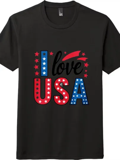 Discover "I Love USA" Star and Stripes Element Printed Tee, American Patriotic Trend