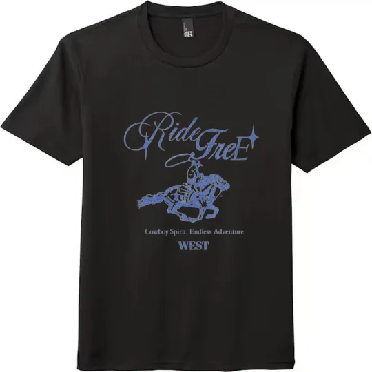 Discover Ride Free Cowboy Spirit Blue Graphic Unisex Tee
