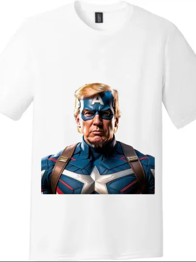 Discover Trump Captain America T-Shirt | MAGA Patriotic Hero Tee Republican USA Flag