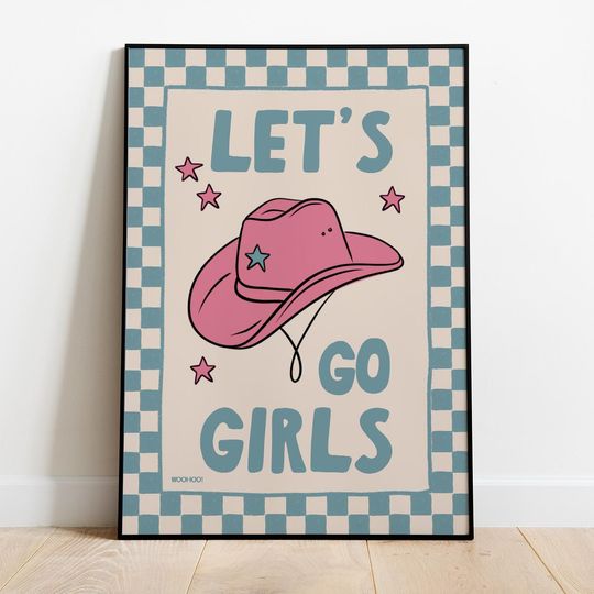 Discover Lets Go Girls Wall Art Print  Pink Cowboy Hat, Western Cowgirl Decor, Rodeo Inspired, Yee haw Country Decor, taylor version girlfriend gift