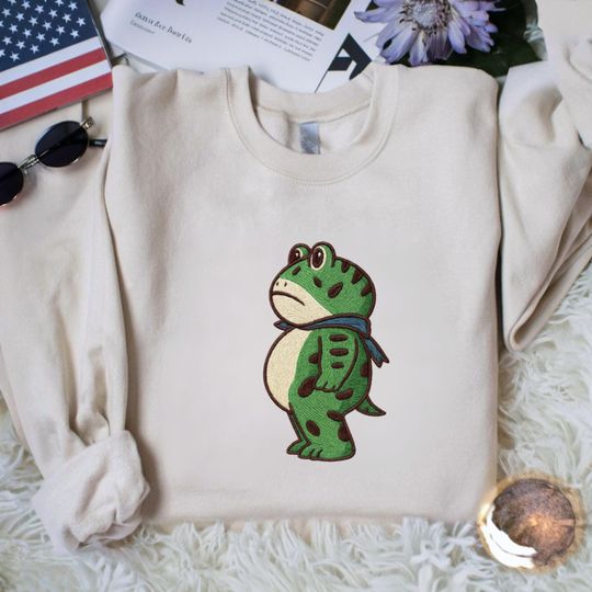 Discover Embroidered Resist Portland Frog I Stand With Frog Sweatshirt, Portland Frog Protest Vintage Shirt, Anti Fascism Shirt, Anti ICE Sweatshirt