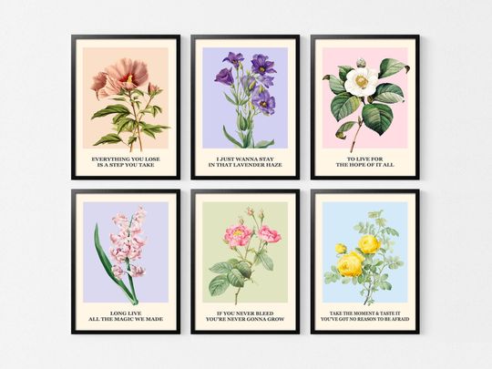 Discover Vintage Floral Taylor Lyrics Print: Girly Bedroom Wall Art