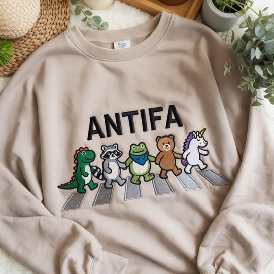 Discover Embroidered ANTIFA: Portland Frog protest shirt, Abolish ICE Anti Fascism embroidered sweatshirt, cute animal resist