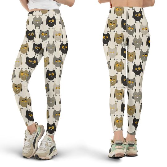 Cute Owl Leggings, Workout Leggings, Gift for Her