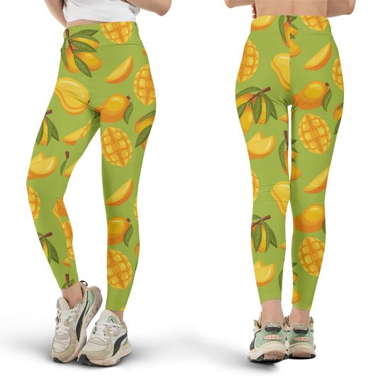 Cute Mango Leggings, Workout Leggings, Gift for Her