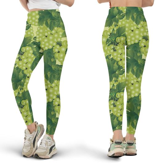 Discover Green Grapes Leggings, All Over Print, Fruit Leggings, Cute Workout Leggings, Yoga Pants, Green Leggings, Gift for Her, Fun Fashion