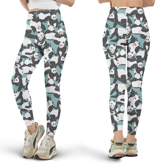 Blue Panda Leggings, Panda Bear Leggings, Cute Animal Leggings
