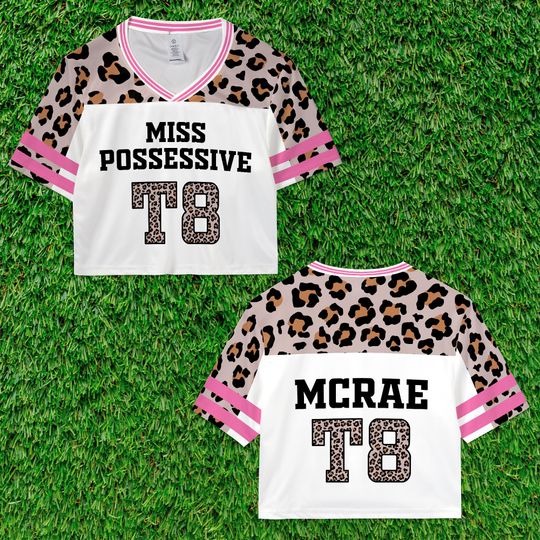 Discover Tate Mcrae T8 Croptop Jersey, Tate Concert Football jersey, T8 Mcrae Jersey, Tate Mcrae Tshirt, T8 Miss Possessive Concert Shirt, Leopard