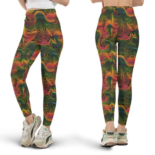 Retro Psychedelic Leggings, Workout Leggings, Gift for Her
