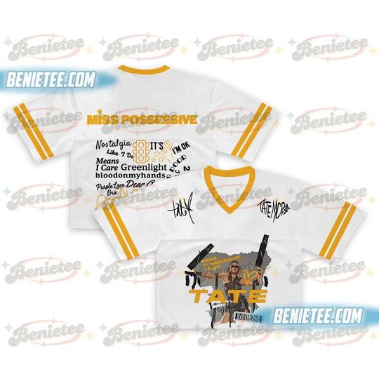 Discover Tate McRae 2025 Concert Croptop Football Jersey, Miss Possessive Tour 2025, Tate McRae Fan Gift Shirt, Tate McRae Merch, Tate McRae Tee