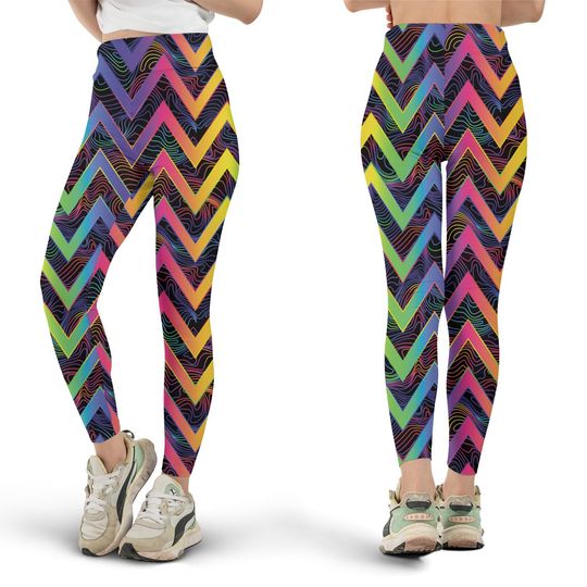 Psychedelic Zigzag Leggings, Workout Leggings, Gift for Her