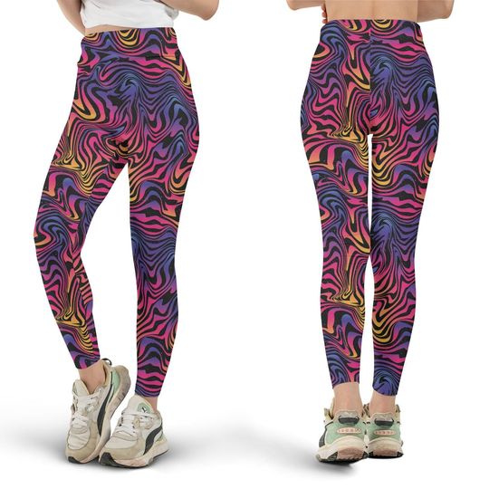 Psychedelic Distortion Lines Leggings, Workout Leggings, Gift for Her