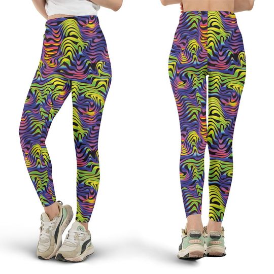 Curved Lines Psychedelic Leggings, Workout Leggings, Gift for Her