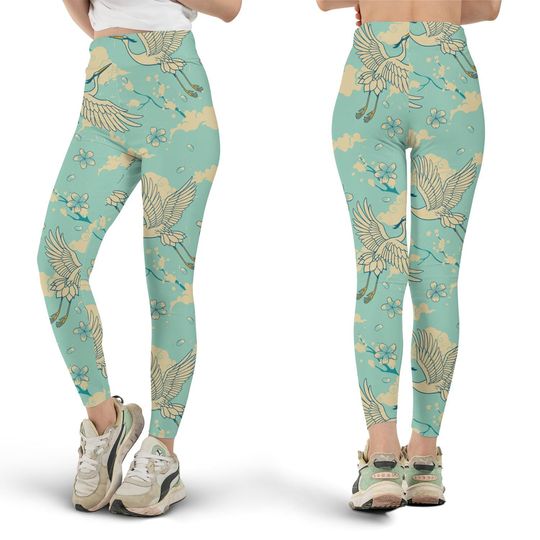 Discover Vintage Japanese Heron Leggings, Workout Leggings, Gift for Her