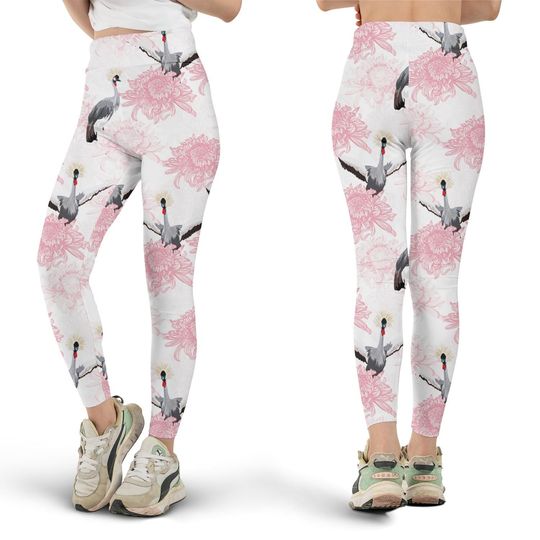Discover Japanese Crane Leggings, Workout Leggings, Gift for Her