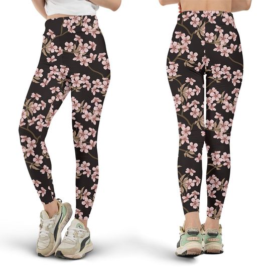 Cherry Blossom Leggings, Floral Leggings, Japanese Flower Leggings, Spring Leggings