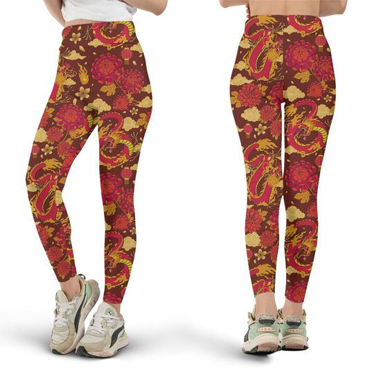 Discover Asian Red Dragon Leggings, Workout Leggings, Gift for Her