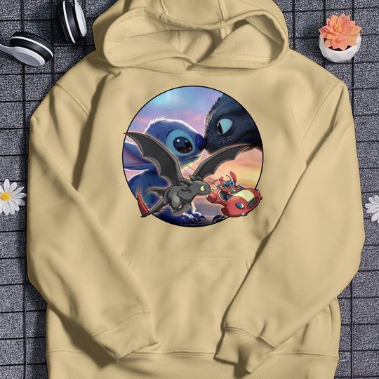Toothless Stitch Unisex Hoodie, Stitch Hoodie, Toothless Dragon Hoodie, HTTYD Hoodie, Dragon Graphic Inspired Shirt, Gifts