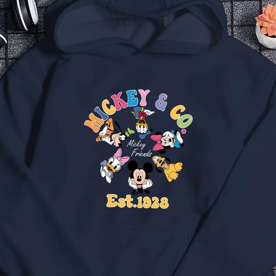 Discover Mickey Mouse Hoodie, Mickey And Friends Unisex Hoodie, 90s Cartoon Pullover Hoodie, Mickey & Co Est 1928 Clothing, Gifts