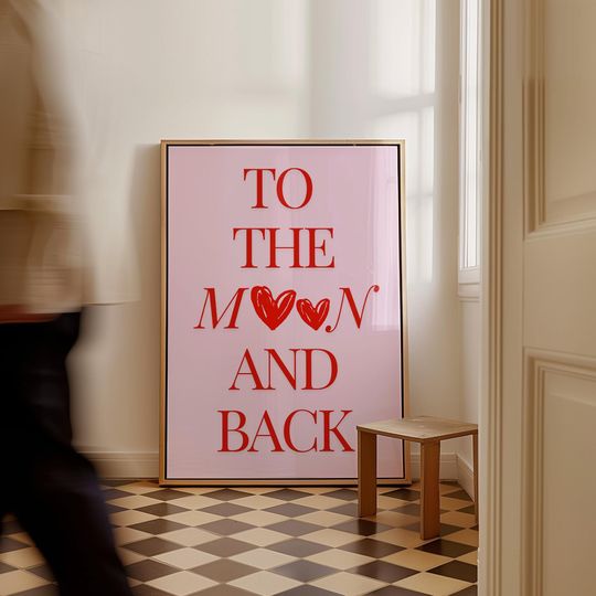 Discover Love you Art Print | To the Moon and Back Poster, Cool Apartment Art, Boho Aesthetic Wall Decor, Anniversary gift, Minimal decor, Love decor