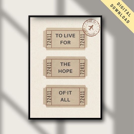Discover To Live For The Hope Of It All Print, Vintage Ticket Aesthetic Wall Art, Coquette Pink Poster, Digital Room Decor