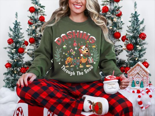 Discover Dashing Through The Snow Slink Dog Christmas Sweatshirt, Disneyland Family Christmas Trip Shirt, Disney Toy Story Merry Christmas
