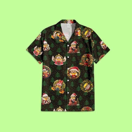 Discover Minions Christmas Wreath Hawaiian Button Up shirt - Angel Minions Gift Shirt