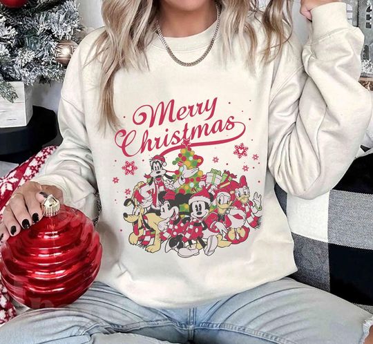 Discover Mickey & friends Disney Christmas Sweatshirt, Pink Christmas sweatshirt, Mickey's very merry Christmas shirt, WDW Disneyland trip gift