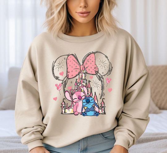 Discover Stitch and Angel Sweatshirt with Disney Castle and Minnie Bow Design