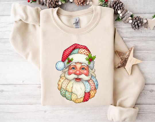 Discover Patchwork Santa Sweatshirt, Holiday Christmas Hoodie