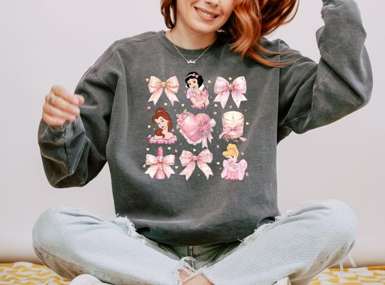 Discover Comfort Colors Disney Princess Sweatshirt, Coquette Bow Disney Princess Sweatshirt