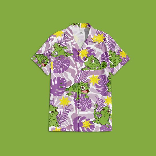 Discover Pascal Tangled Tropical Leaf Hawaiian Shirt, Disney Pascal Hawaiian shirt, Tangled Disney Summer Vacation Shirt