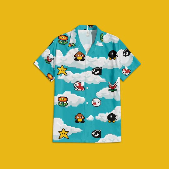Discover Super Mario 8-Bit Pixel Art Hawaiian Shirt, Mario Kart Hawaiian shirt, Mario Summer Vacation Shirt,  Arcade Fans Gift