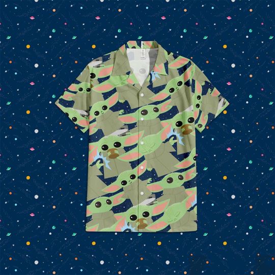 Discover Baby Yoda Drink Tea Hawaiian Button Up Shirt - Disney Yoda Shirt - Disney Shirt - Disney Trip Shirt - Star Wars Yoda - Disney Star Wars