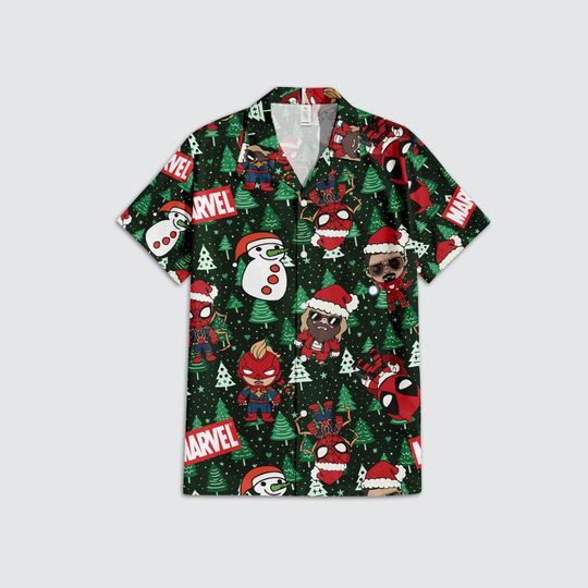 Discover Marvel Christmas Hawaiian Button Up shirt - Deadpool Spiderman Ironman - Christmas Avenger Hawaiian shirt - Marvel Movies Christmas gift