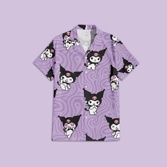 Little Purple Rabbit Swirling Hawaiian Shirt, Kawaii Purple Rabbit Hawaiian Shirt