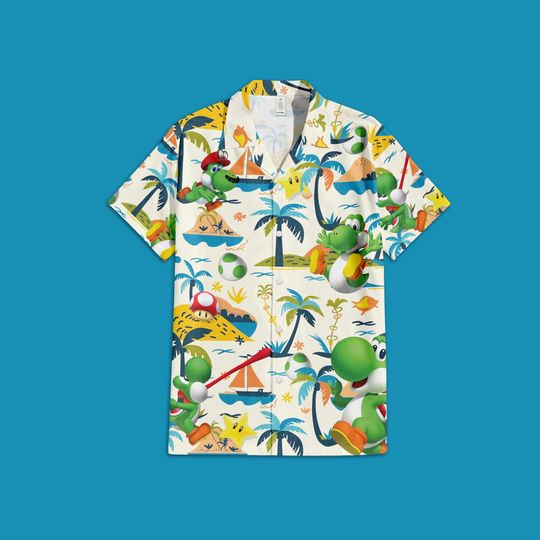 Yoshi and Star Mario Tropical Hawaiian shirt  - Nintendo Characters Hawaiian Shirt