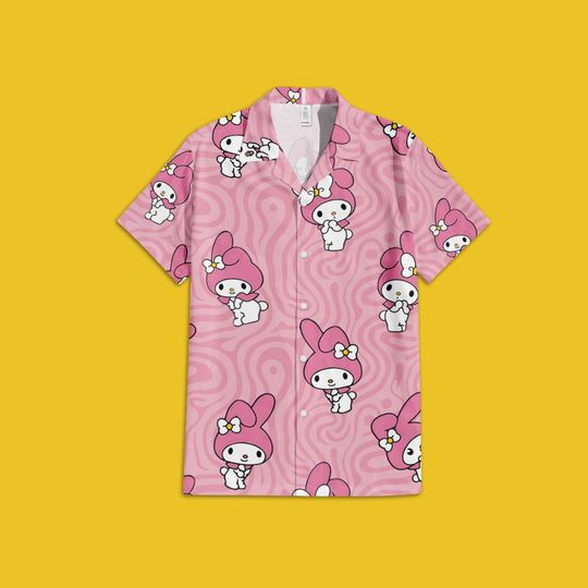 Discover White Rabbit Swirling Hawaiian Shirt, Kawai Rabbit Pinky Hawaiian shirt, Summer Vacation Shirt, Button Down Shirt