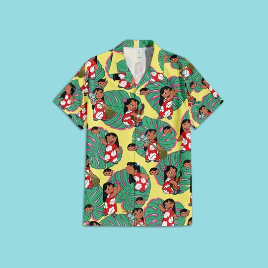 Discover Lilo Tropical Monstera Leaf Hawaiian Shirt -  Hawaiian Button Up shirt - Summer shirt - Summer Hawaiian shirt - Disney Lilo & Stitch Movies