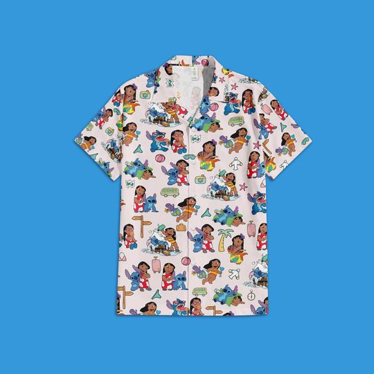 Discover Lilo & Stitch Summer Beach Hawaiian Shirt -  Hawaiian Button Up shirt - Summer Hawaiian shirt - Summer Shirt - Disney Lilo and Stitch movies
