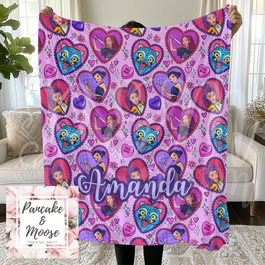 Discover Huntrix Demon Hunters Hearts custom Blanket, Personalized Name Throw featuring Mira Rumi and  Zoey