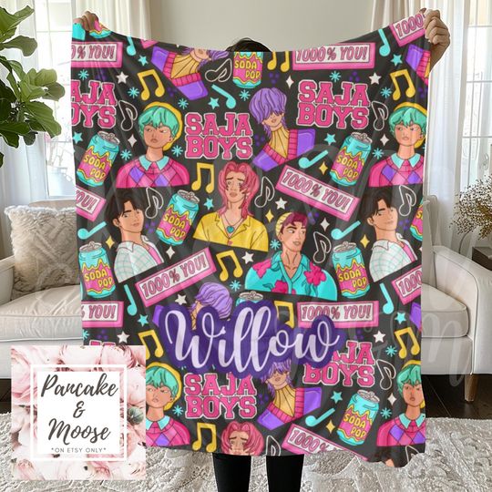 Discover Personalized Kpop Idol Blanket | Custom Name Minky Velveteen Throw | Colorful Pop Star Blanket for Teens & Fans