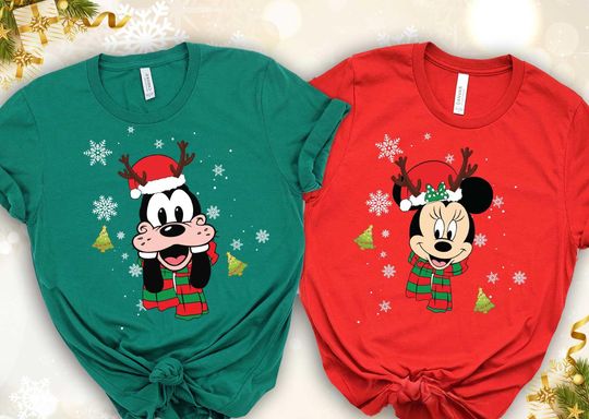 Discover Christmas Disney Shirt, Minnie & Goofy Reindeer Antlers Tee, Family Holiday Matching Shirts, Cute Disney Christmas Gift, Xmas Graphic Tee