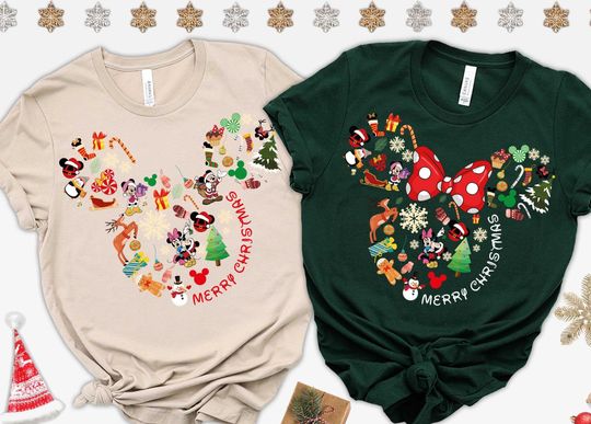 Discover Merry Christmas Mickey Minnie shirt, Disney holiday family matching tee, Cute Christmas graphic tee, Disney trip outfit, Festive Graphic Tee
