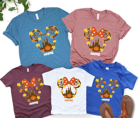 Discover Fall Disney Family Shirt, Autumn Castle Pumpkin Tee, Personalized Thanksgiving Disney Trip Shirt, Custom Name Mickey Minnie Top