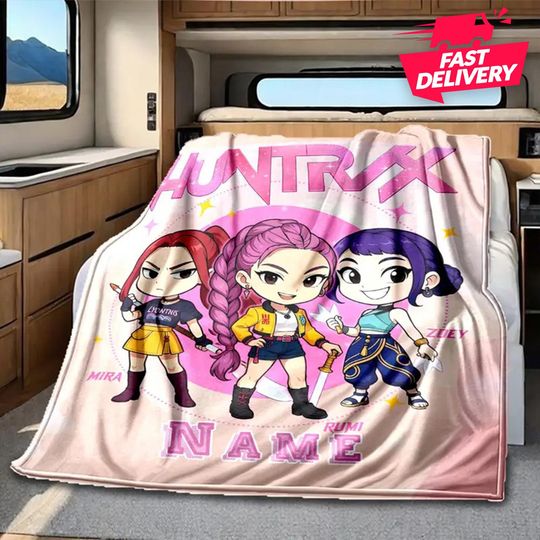 Discover Personalized Demon Hunt Blanket, Personalized Name Anime Girls Throw Blanket, Custom Soft Warm Gift for hunt Fans, Huntrix blanket