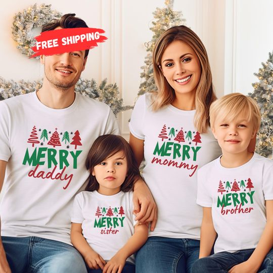 Discover Christmas Family Shirt: Matching Family Christmas Shirts, Family Matching Outfits, Family Christmas Shirt, Merry Mama Merry Mini Merry Daddy
