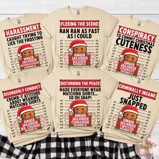 Discover Family Christmas Shirt, Group Matching Christmas outfits,  Funny Gingerbread Inmate Christmas Party Tees, Matching Family Christmas Shirts